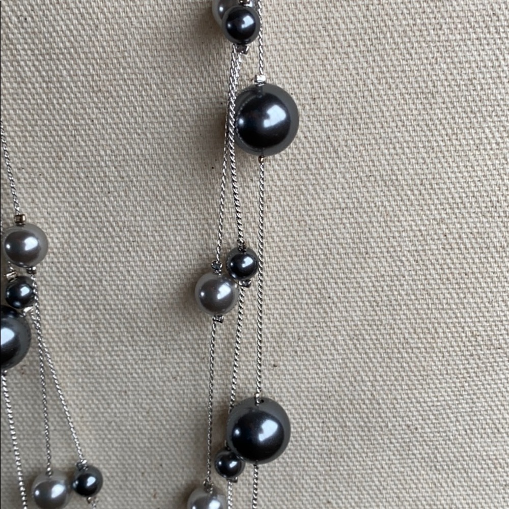 Three layer silver faux pearl necklace